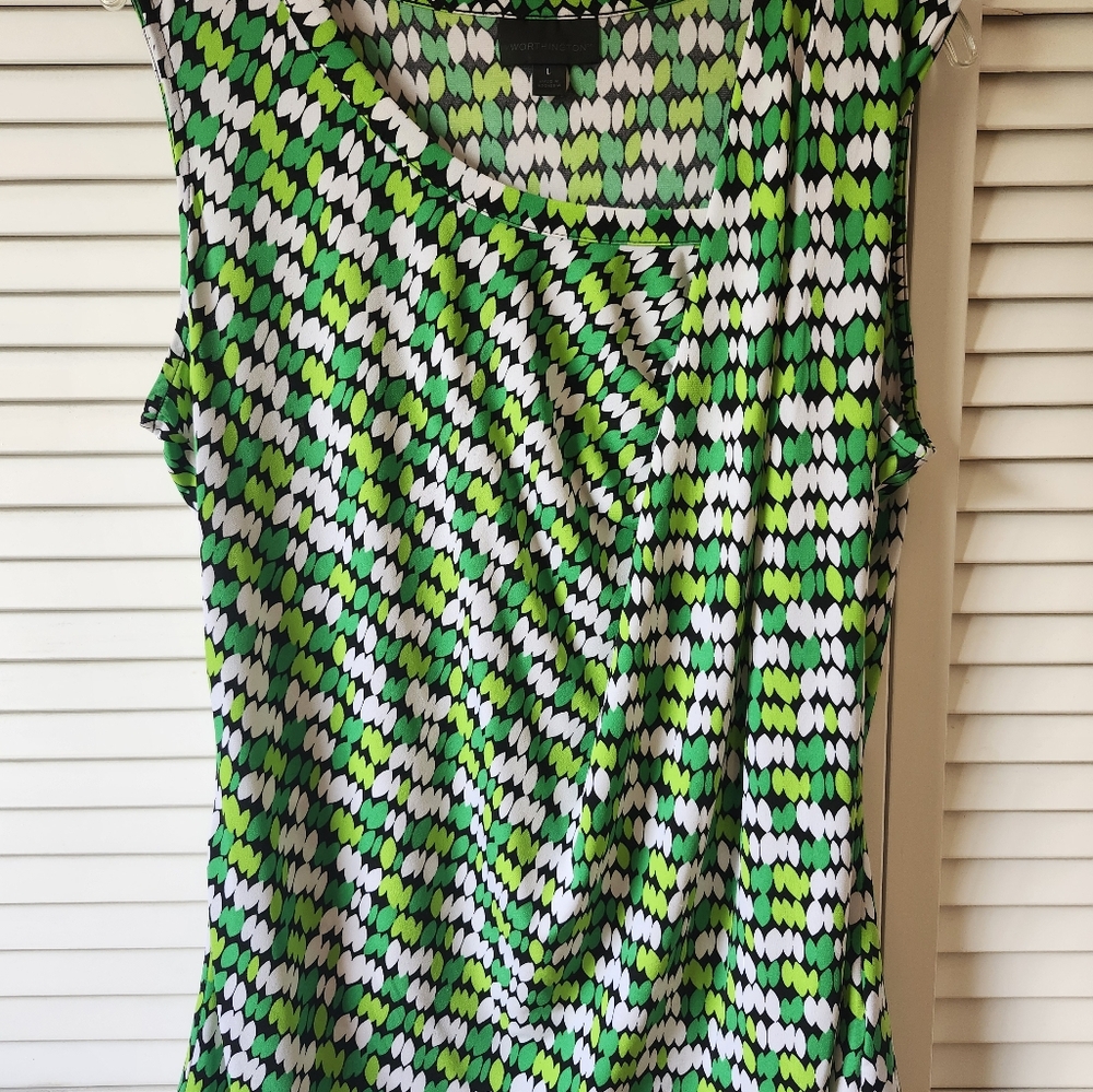 Worthington Green and White Patterned Blouse